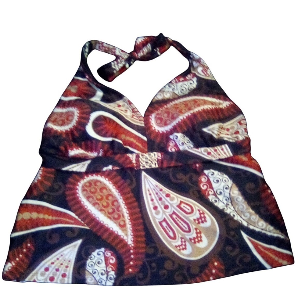 Faded Glory Womens Paisley Halter Tankini Top Red Brown Plus Size 1X 16W 103658